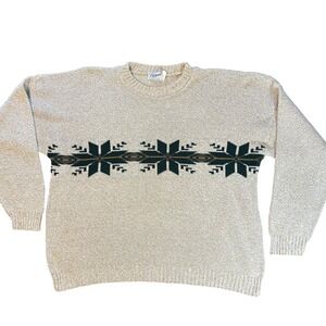 Vintage Nordic Snowflake Knit Sweater 2XL Cotton Blend Grandpa Cozily CabinCore